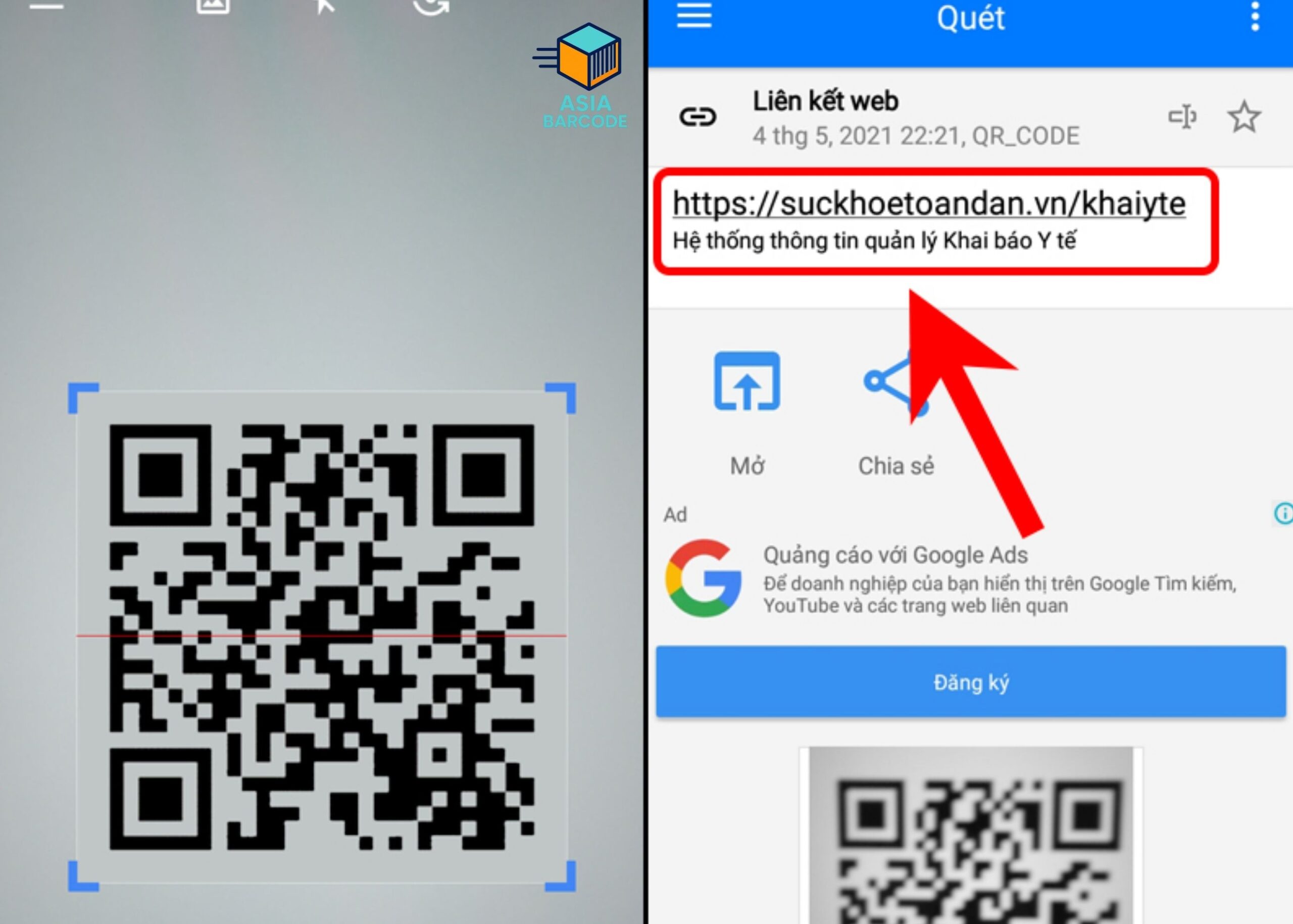 Quét mã QR bằng app QR & Barcode Scanner